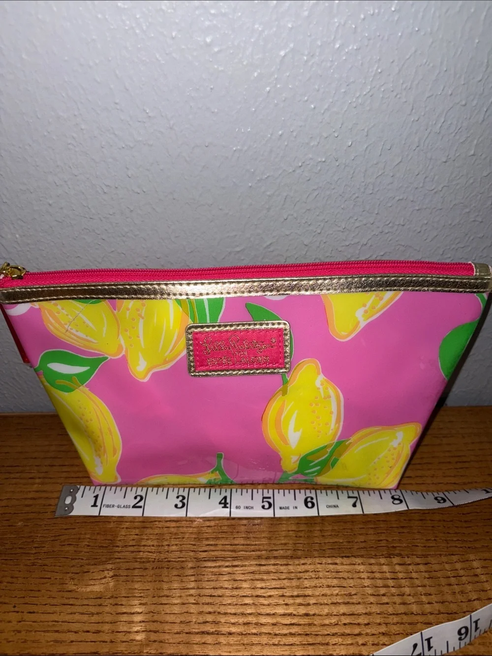 Lilly Pulitzer Pink Lemon Cosmetic Pouch with Gold Trim